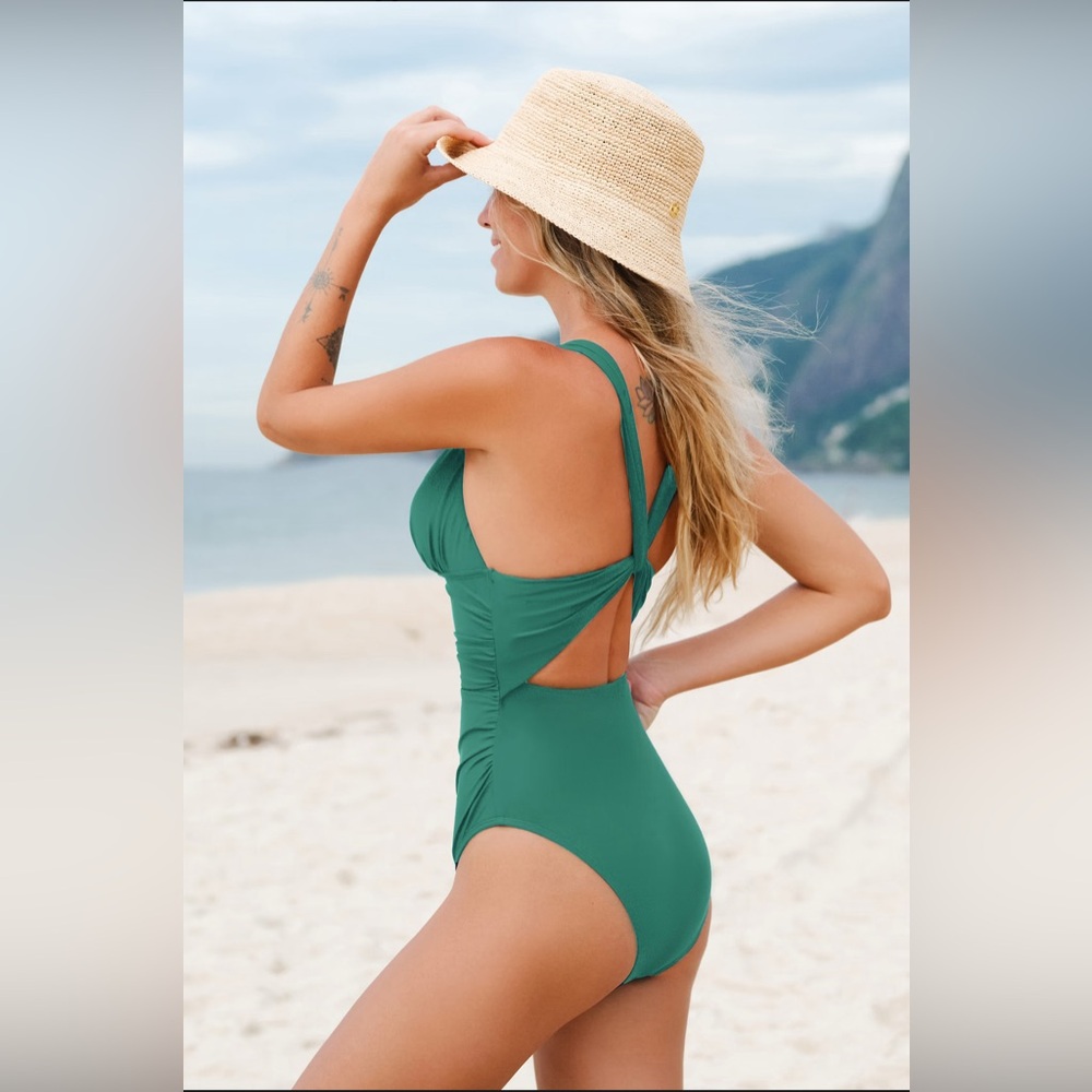 Cupshe Wide Straps Ruched Cutout One Piece Swimsuit - Picture 3 of 7